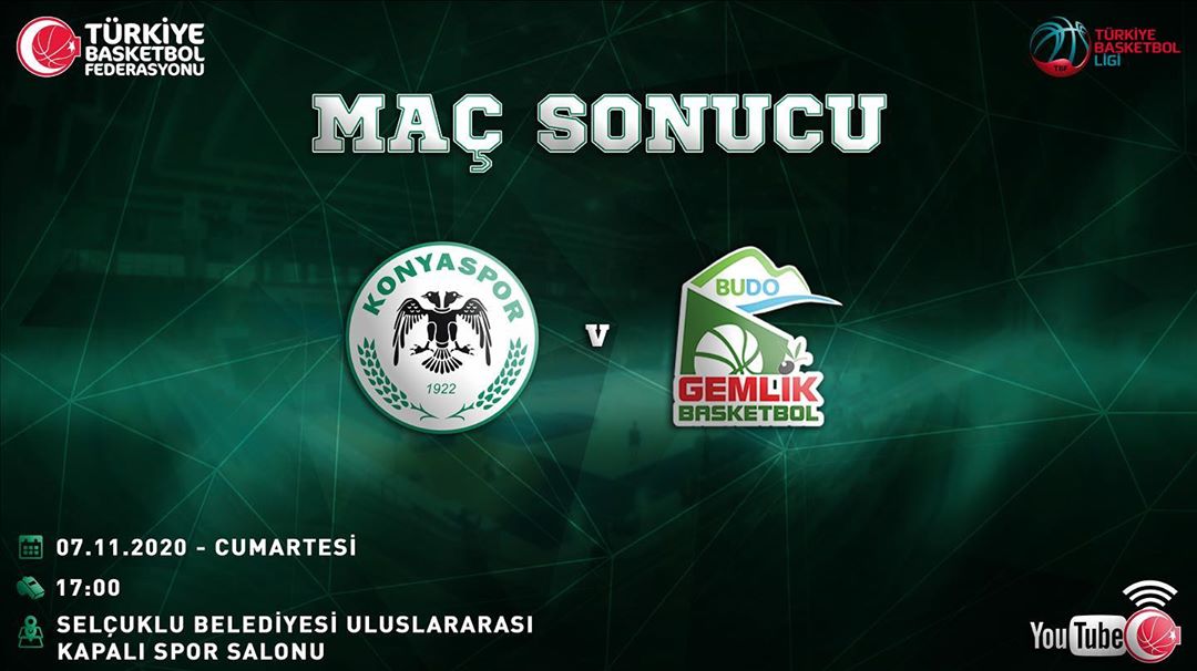 Uzatma Sonucu!
Büyükşehir Hastanesi Konyaspor'umuz 93 - 89 BUDO Gemlik B...